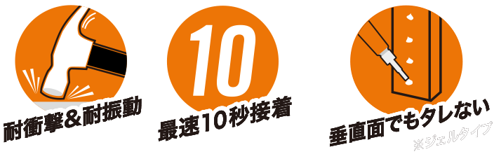 垂直面でもタレない耐衝撃＆耐振動最速10秒接着※GEL